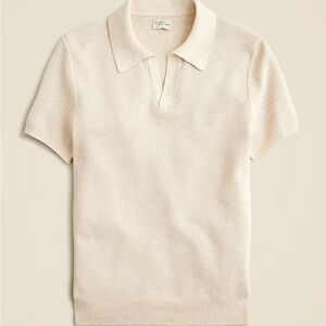 Short-sleeve Cotton Mesh-Stitch Johnny-Collar Sweater-Polo